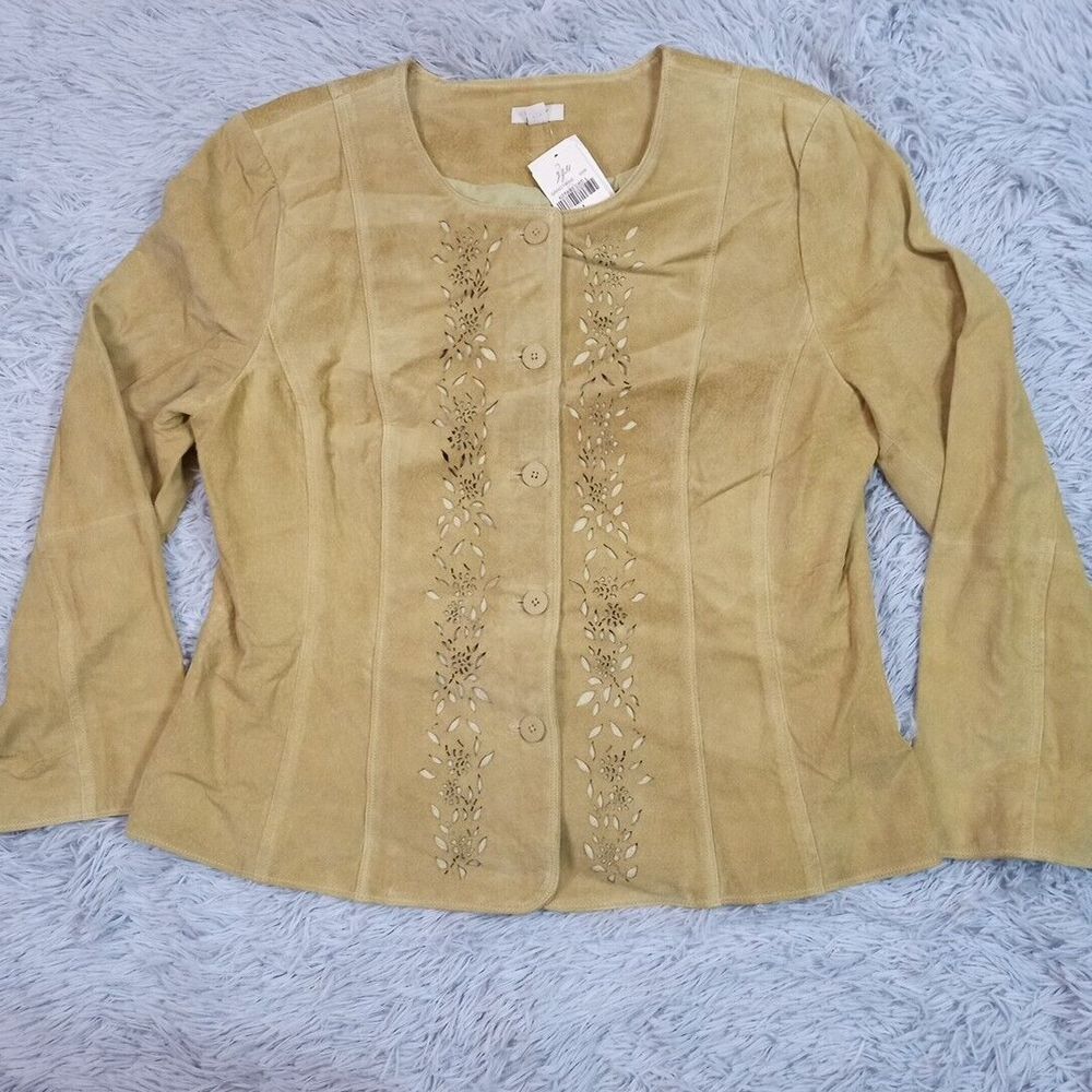 J. Jill Jacket Womens L Green Leather Suede Lemongrass Button Up Soft Shirt New